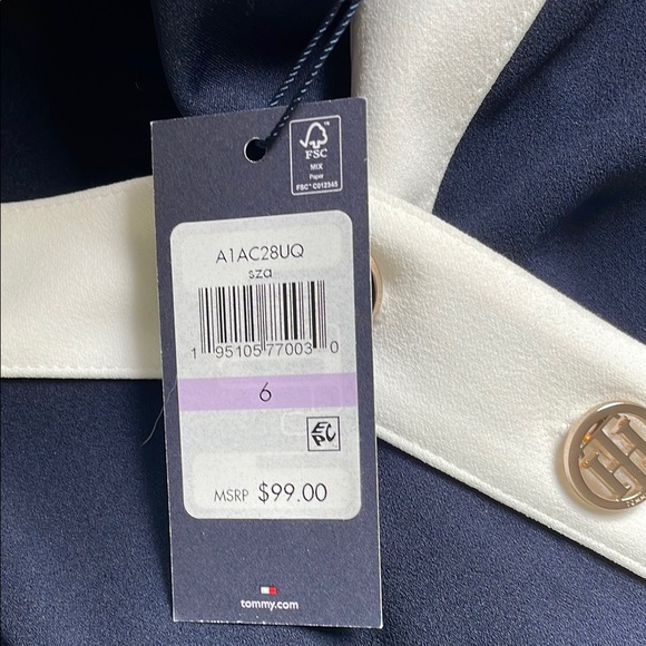 Tommy Hilfiger Blue Sheath Dress V-Neck Short Sleeve with White Piping Accents - Picture 7 of 8